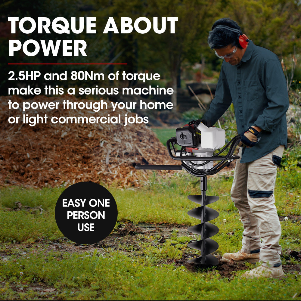 BAUMR-AG Petrol Post Hole Digger, Safety Stop Brake, 200mm Double Helix Earth Auger Bit